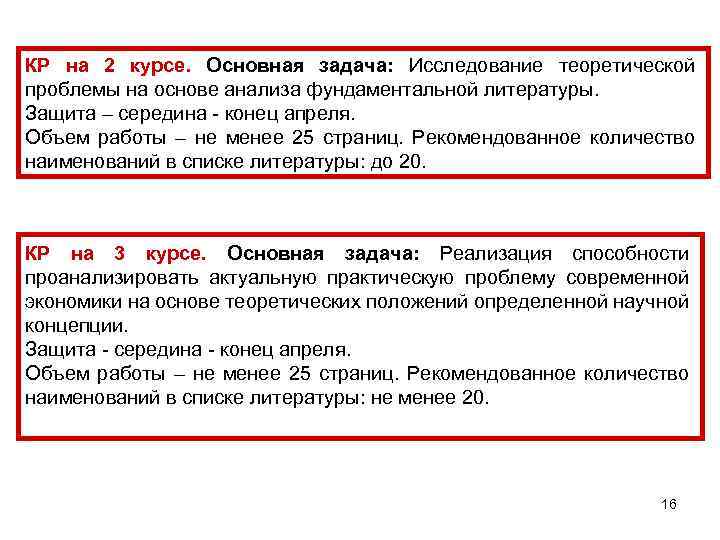 КР на 2 курсе. Основная задача: Исследование теоретической проблемы на основе анализа фундаментальной литературы.