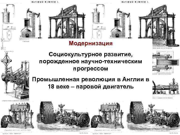 Модернизация Социокультурное развитие, порожденное научно-техническим прогрессом Промышленная революция в Англии в 18 веке –