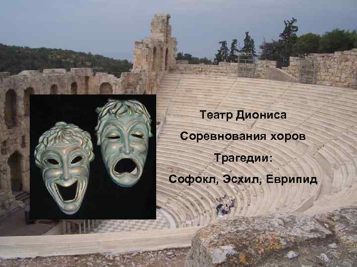  Театр Диониса Соревнования хоров Трагедии: Софокл, Эсхил, Еврипид 
