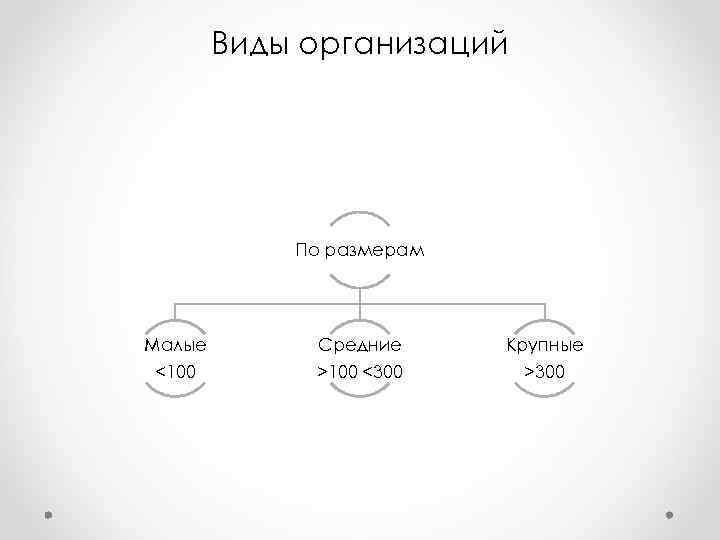 Виды организаций По размерам Малые Средние Крупные <100 Виды организаций По размерам Малые Средние Крупные <100