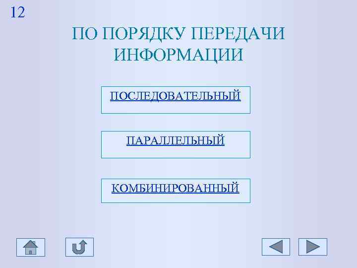 12 ПО ПОРЯДКУ ПЕРЕДАЧИ ИНФОРМАЦИИ ПОСЛЕДОВАТЕЛЬНЫЙ ПАРАЛЛЕЛЬНЫЙ КОМБИНИРОВАННЫЙ 12 ПО ПОРЯДКУ ПЕРЕДАЧИ ИНФОРМАЦИИ ПОСЛЕДОВАТЕЛЬНЫЙ ПАРАЛЛЕЛЬНЫЙ КОМБИНИРОВАННЫЙ