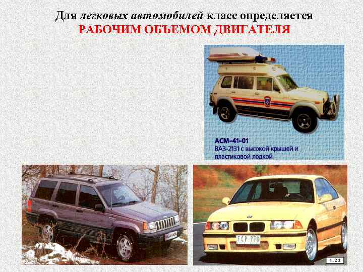 Для легковых автомобилей класс определяется  РАБОЧИМ ОБЪЕМОМ ДВИГАТЕЛЯ 