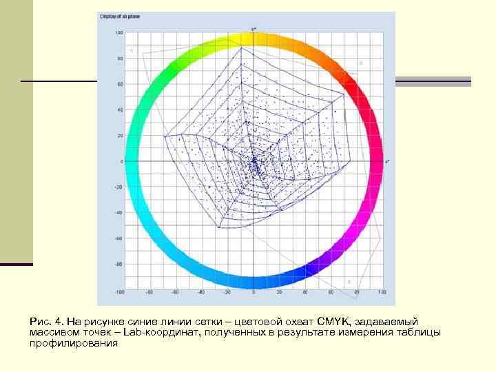 Рис. 4. На рисунке синие линии сетки – цветовой охват CMYK, задаваемый массивом точек