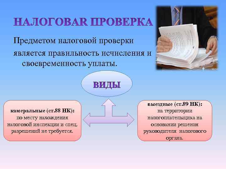 Предметом налоговой проверки является правильность исчисления и своевременность уплаты. Предметом налоговой проверки является правильность исчисления и своевременность уплаты.