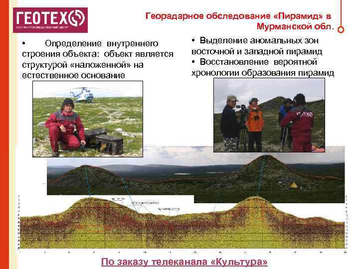 Георадарное обследование «Пирамид» в Мурманской обл. • Определение внутреннего строения объекта: объект является структурой