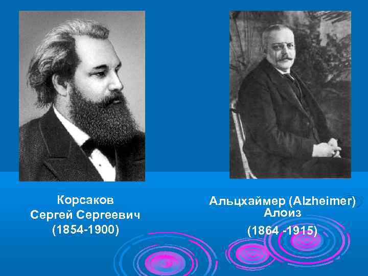   Корсаков  Альцхаймер (Alzheimer) Сергей Сергеевич  Алоиз  (1854 -1900) 
