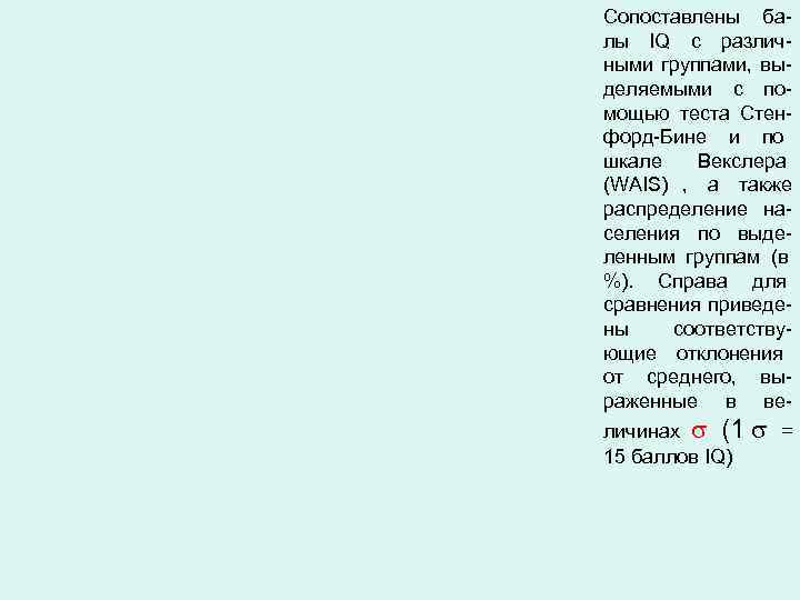 Сопоставлены ба- лы IQ с различ- ными группами, вы- деляемыми с по- мощью теста