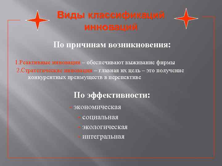     Виды классификаций    инноваций   По причинам