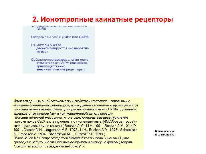   2. Ионотпропные каинатные рецепторы Имеются данные о нейротоксических свойствах глутамата , связанных