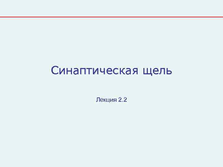 Синаптическая щель  Лекция 2. 2 