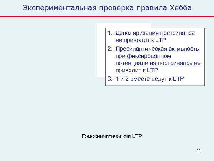 Экспериментальная проверка правила Хебба    1. Деполяризация постсинапса    
