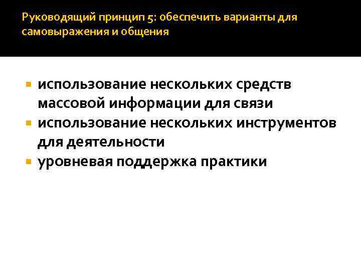 Руководящий принцип 5: обеспечить варианты для самовыражения и общения использование нескольких средств массовой информации