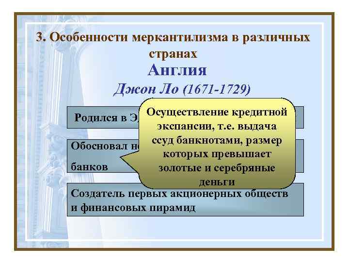 3. Особенности меркантилизма в различных   странах   Англия   Джон