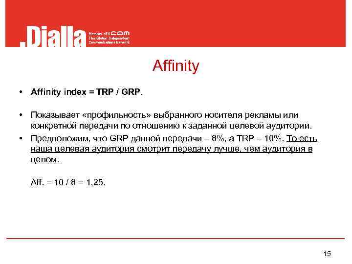       Affinity • Affinity index = TRP / GRP.