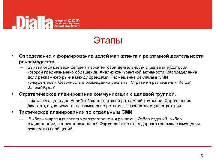        Этапы •  Определение и формирование целей