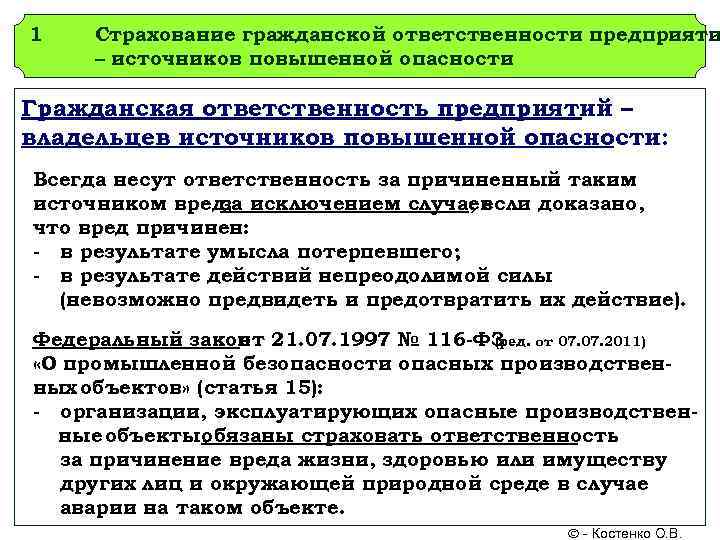 1  Страхование гражданской ответственности предприяти – источников повышенной опасности Гражданская ответственность предприятий –