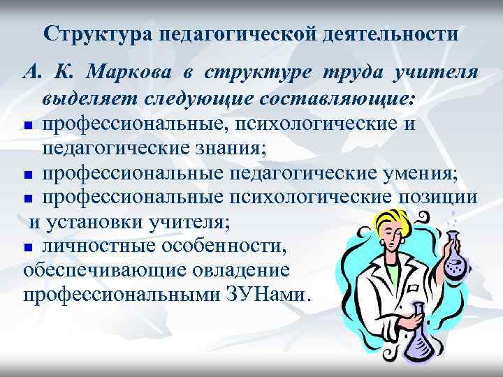 Структура педагогической деятельности. Структура труда учителя (по а.к. Марковой). Структура педагогической деятельности по Марковой. Структура педагогической деятельности Маркова.