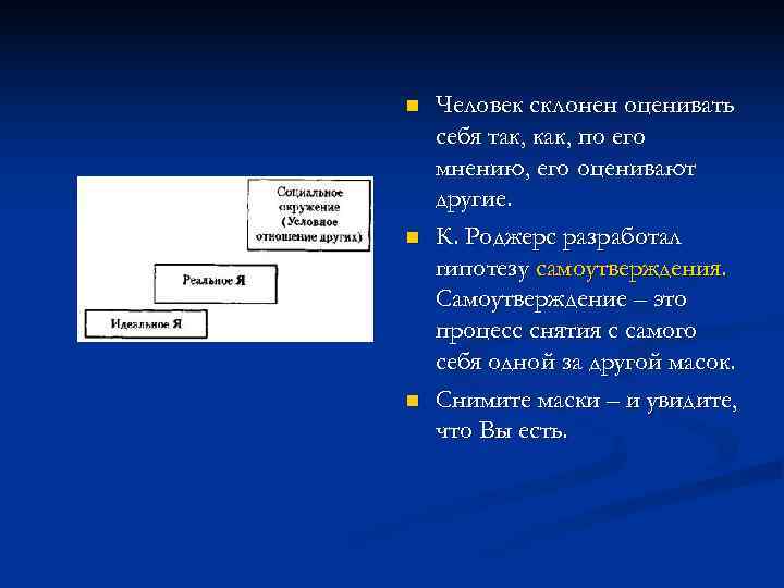 n  Человек склонен оценивать себя так, как, по его мнению, его оценивают другие.
