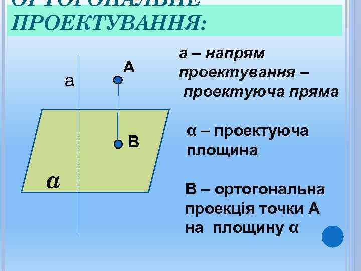 ОРТОГОНАЛЬНЕ ПРОЕКТУВАННЯ:    а – напрям  А  проектування – 