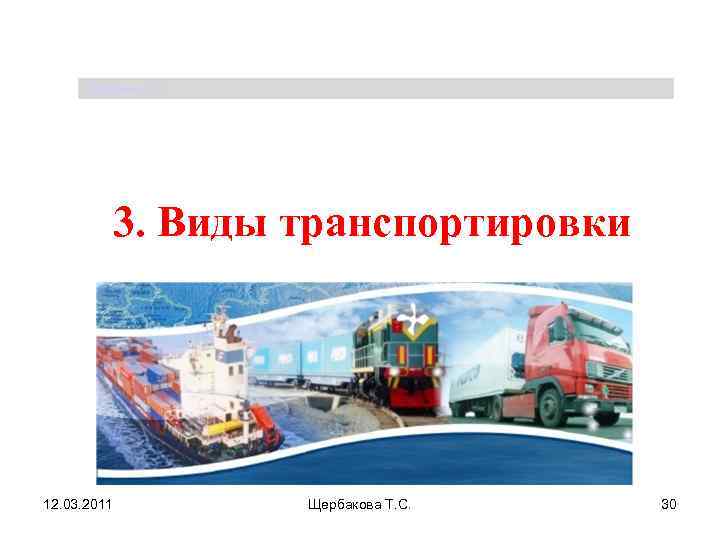  Щербакова Т. С.    3. Виды транспортировки 12. 03. 2011 