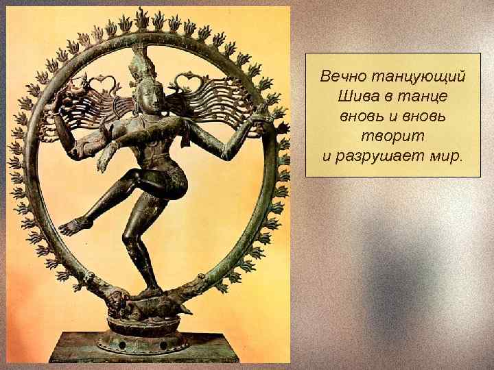 Вечно танцующий  Шива в танце  вновь и вновь творит и разрушает мир.