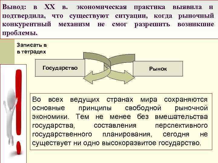 Вывод: в XX в. экономическая практика выявила и подтвердила, что существуют ситуации, когда рыночный Вывод: в XX в. экономическая практика выявила и подтвердила, что существуют ситуации, когда рыночный