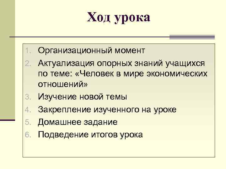 Ход урока 1. Организационный момент 2. Актуализация опорных знаний учащихся Ход урока 1. Организационный момент 2. Актуализация опорных знаний учащихся