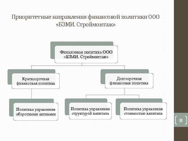 Приоритетные направления финансовой политики ООО   «БЗМИ. Строймонтаж»     Финансовая