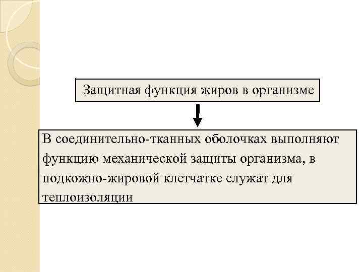  Защитная функция жиров в организме  В соединительно-тканных оболочках выполняют функцию механической защиты