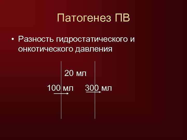   Патогенез ПВ • Разность гидростатического и  онкотического давления   20