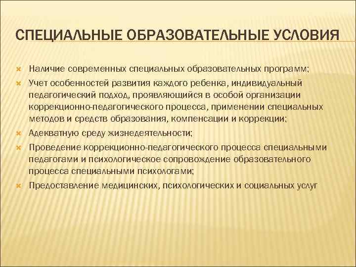 Специальные образовательные условия