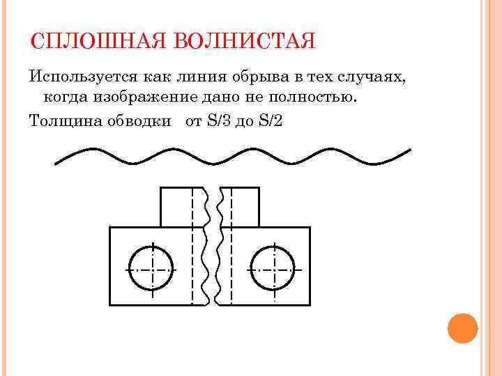 СПЛОШНАЯ ВОЛНИСТАЯ Используется как линия обрыва в тех случаях,  когда изображение дано не