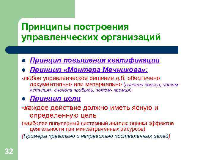 Принципы построения управленческих организаций l Принцип повышения квалификации l Принцип Принципы построения управленческих организаций l Принцип повышения квалификации l Принцип