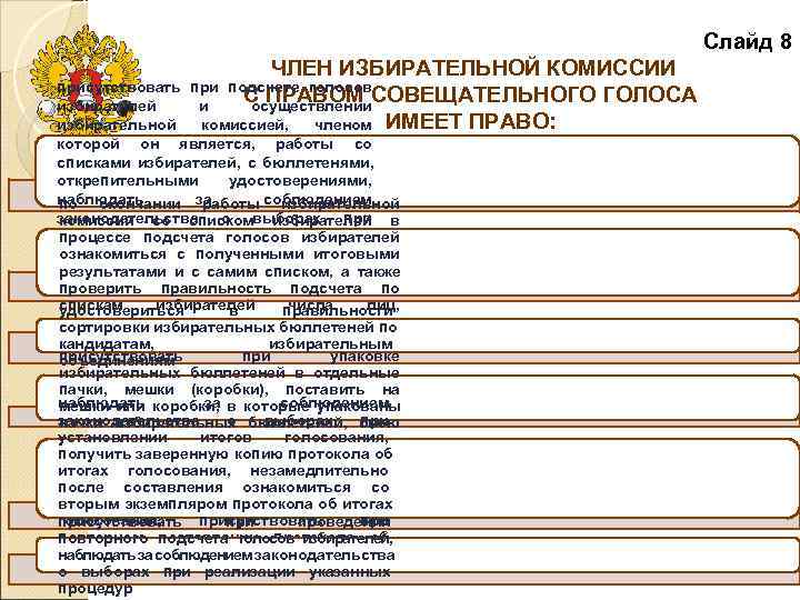      Слайд 8      ЧЛЕН ИЗБИРАТЕЛЬНОЙ