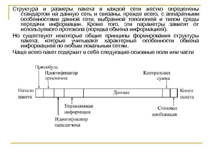 Структура и размеры пакета в каждой сети жестко определены  стандартом на данную сеть
