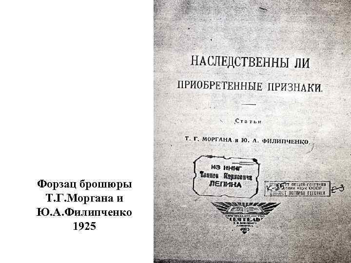 Форзац брошюры Т. Г. Моргана и Ю. А. Филипченко 1925 