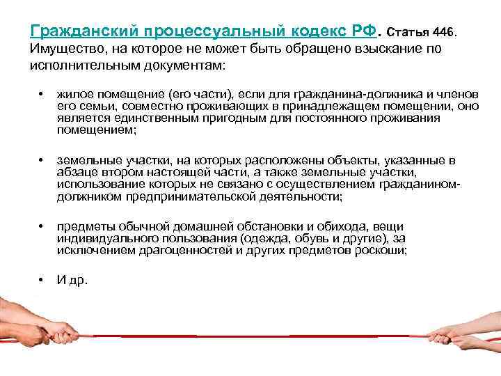 Гражданский процессуальный кодекс РФ. Статья 446.  Имущество, на которое не может быть обращено