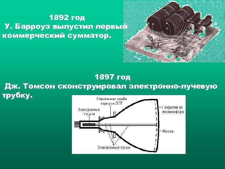   1892 год У. Барроуз выпустил первый коммерческий сумматор.    