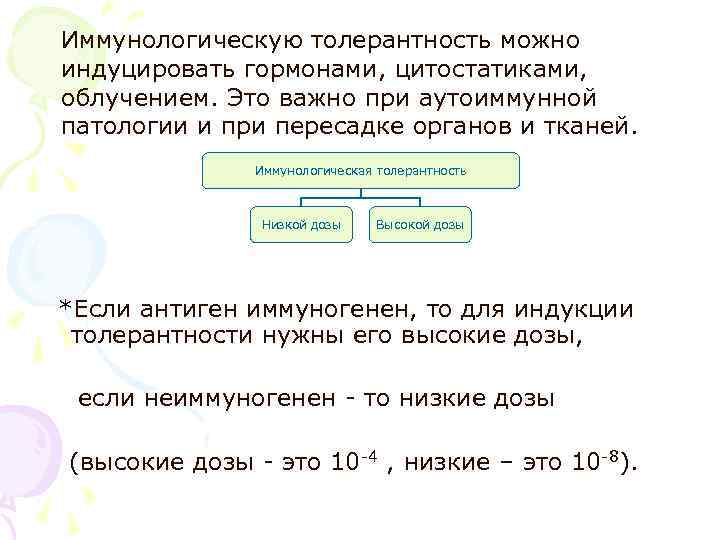 Иммунологическую толерантность можно индуцировать гормонами, цитостатиками, облучением. Это важно при аутоиммунной Иммунологическую толерантность можно индуцировать гормонами, цитостатиками, облучением. Это важно при аутоиммунной