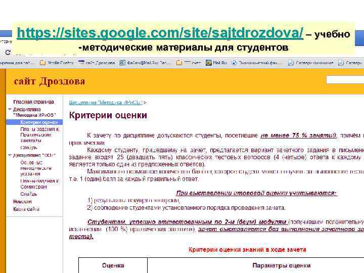 https: //sites. google. com/site/sajtdrozdova/ – учебно -методические материалы для студентов 