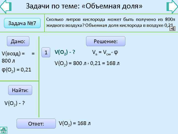 Задачи на объемную долю газа