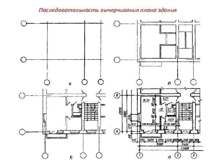 Последовательность вычерчивания плана здания