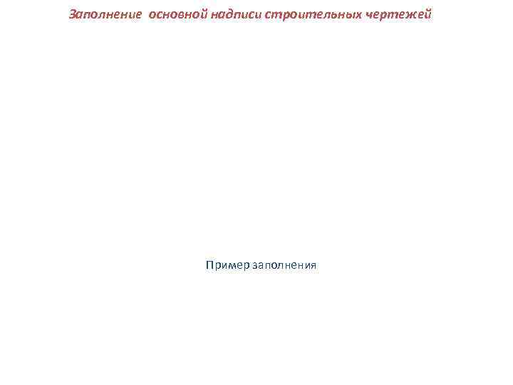 Заполнение основной надписи строительных чертежей    Пример заполнения 