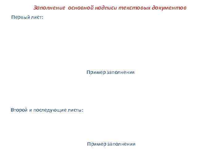   Заполнение основной надписи текстовых документов Первый лист:     