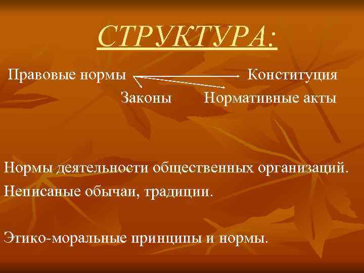   СТРУКТУРА: Правовые нормы    Конституция    Законы Нормативные
