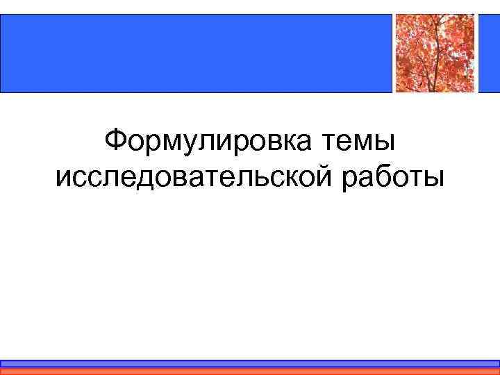   Формулировка темы исследовательской работы 