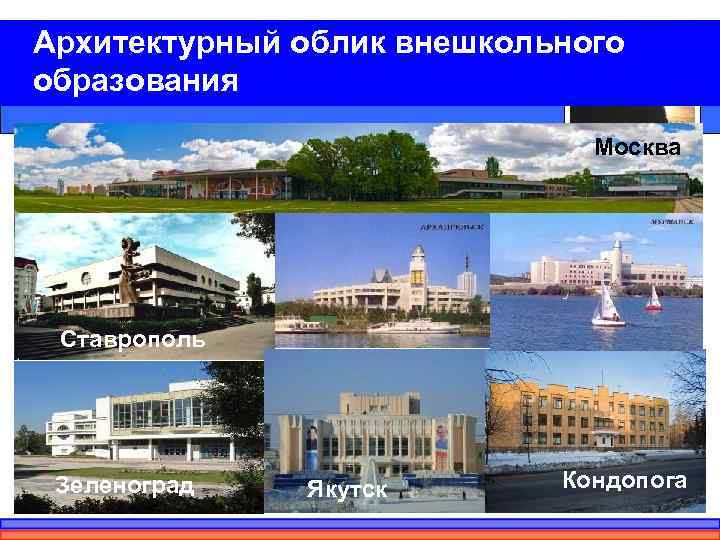 Архитектурный облик внешкольного образования      Москва Ставрополь Зеленоград  Якутск