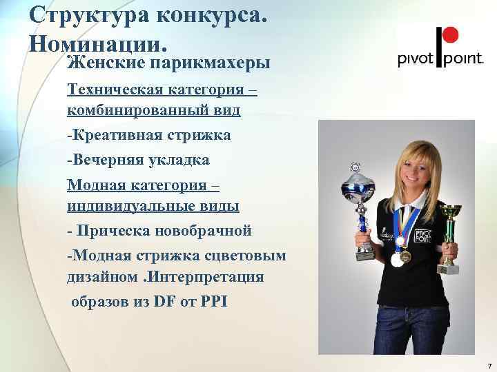 Структура конкурса. Номинации. Женские парикмахеры  Техническая категория –  комбинированный вид  -Креативная