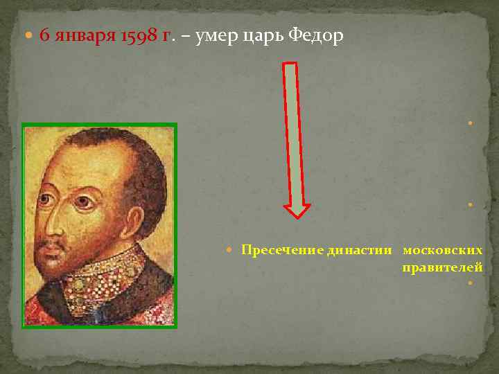 6 января 1598 г. – умер царь Федор     