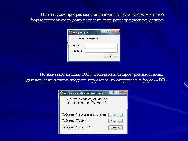  При запуске программы появляется форма «Index» . В данной форме пользователь должен ввести